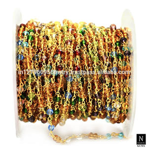 Wire Wrapped Brass Multi Gemstone <b>Bead</b> Chain <b>Rosary</b> Bulk Roll For Jewelry Making Finding Jewelry Wholesale Necklace Bracelet DIY - Product Image 5