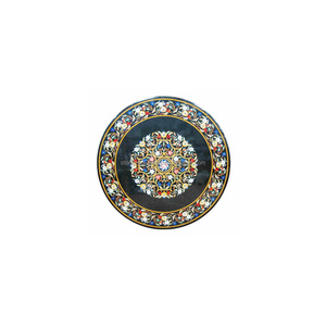 Plateaux de table ronds en marbre noir poli de haute qualité, incrustés à la main, pour salle à manger et salon - Product Image 1