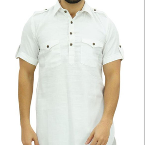 Áo Sơ Mi Kurta Kiểu Ấn Độ Cho Nam, Vải Cotton Dài Tay Có Khuy Bằng Gỗ Một Túi Phía Trước _ 13 - Product Image 1