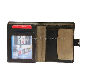 Portefeuille pour homme en cuir véritable noir, portable, à double pli, avec blocage RFID, fermeture multifonctionnelle, type ouvert - Product Image 1