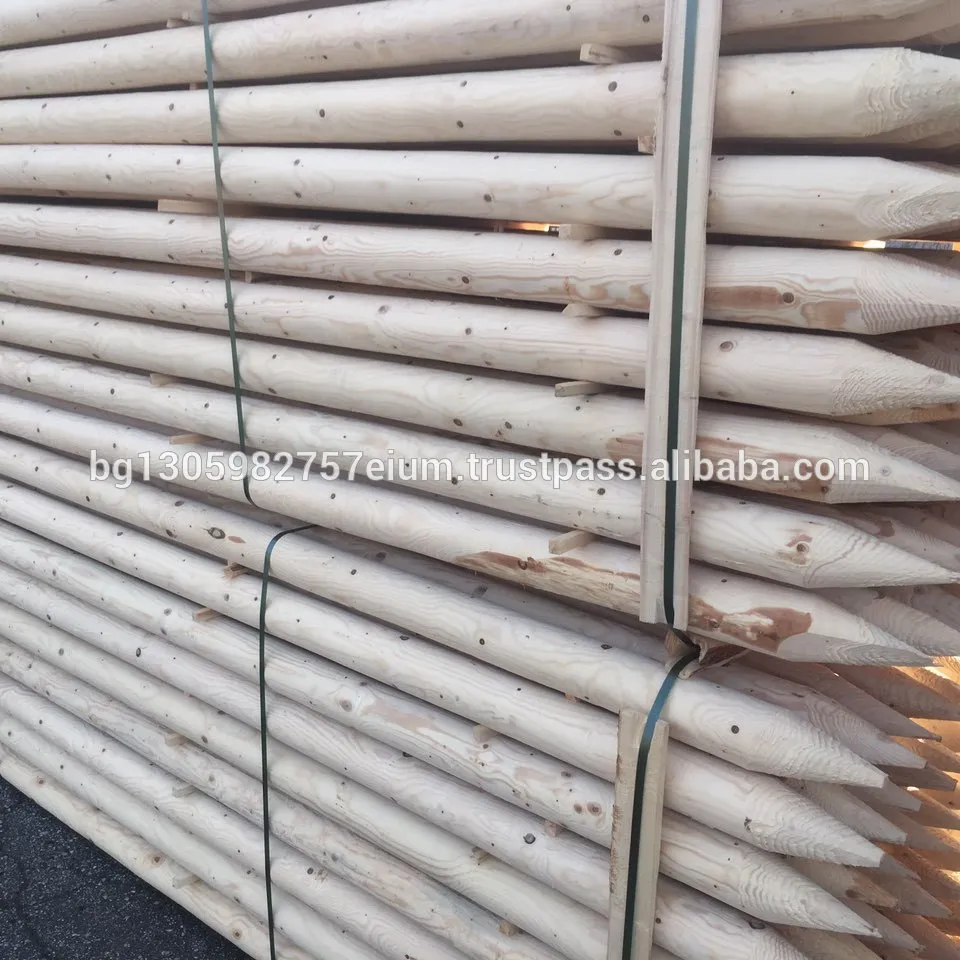 날카로운 포인트 나무 기둥 건설 침엽수, lathed 및 함침 고압 진공
