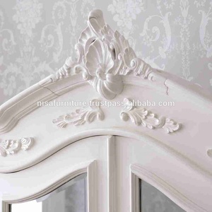 French White Provincial Furniture Antique Style <b>Armoire</b> Bedroom Wardrobes with Mirror - Product Image 6