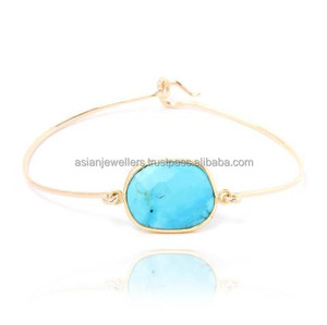 Pulsera de plata de ley 925, Gema turquesa, oro, vermeil - Product Image 1