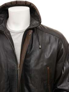 <b>Men's</b> Designer Black Leather Pea <b>Coat</b> Trench <b>Coat</b> - Product Image 3