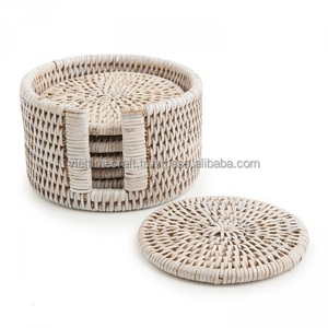 Set of <b>White</b> Rattan <b>Coasters</b> Made From Natural Rattan - Product Image 1