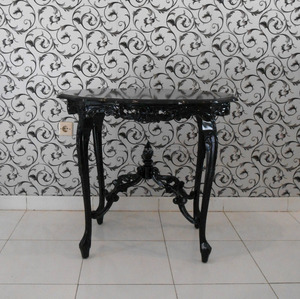 Muebles de Salón, Mesa Consola de Madera de Caoba Tallada, Color Hoja Plateada, Estilo Francés - Product Image 3