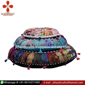 Wholesale Sari Patchwork Round Shape Floor Cushions Handmade Floor Pillows - Product Image 2