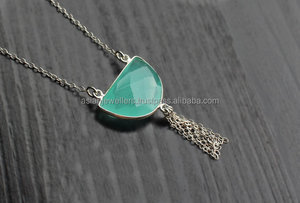 925เงินสเตอร์ลิงอควา Chalcedony พลอยสร้อยคออินเทรนด์ - Product Image 3