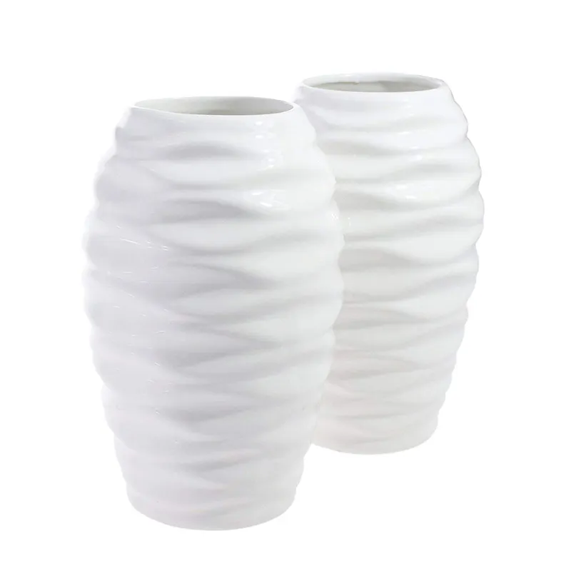 Conjunto de 2 vasos de cerâmica projetados com ondas de água, decoração de casa, vaso de cerâmica vitrificado