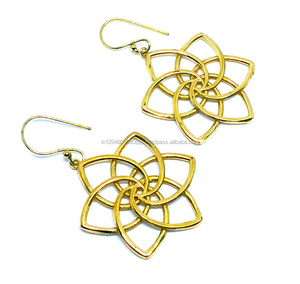 Pendientes de flores para mujer, aretes de gota de latón hechos a mano, sin níquel, 2017 - Product Image 2