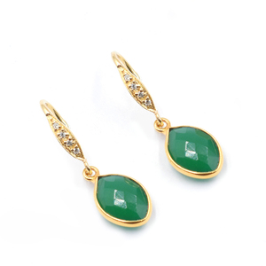Boucle d'oreille en or plaqué 14k/18k avec pierre d'onyx verte de forme marquise de 31-32 mm et sertie d'un cadre en argent - Product Image 2