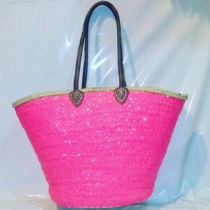 Bolso de Hombro Tipo Cubo Estilo Marroquí con Patrón Geométrico, Material de Cuero Genuino en la Palma, Unisex, Clásico, Verano 2019, Color Fucsia, con Lycra - Product Image 1