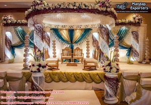 มณฑปงานแต่งงานแบบฮินดู ทำจากไฟเบอร์คริสตัล ดีไซน์ดั้งเดิม สีทอง สำหรับงานแต่งงานแบบอินเดีย มณฑปไฟเบอร์สุดพิเศษ ฟลอริดา - Product Image 2