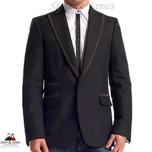 Costume OEM Steve James – Smoking en Laine/Soie Infroissable et Respirant, Simple Boutonnage, Braguette Boutonnée, Plis Frontaux, Col Cranté, Long - Product Image 4
