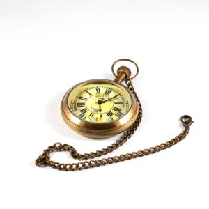 Antique Finish 2\" Brass London Pocket <b>Watch</b> with <b>Chain</b> Alloy Material Display <b>on</b> Shelf - Product Image 3