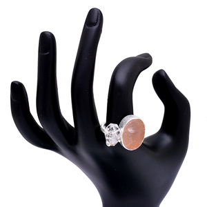 Anillo ajustable de Plata de Ley 925 con hermoso cuarzo rosa Druzy Herkimer Piedra en bruto piedras preciosas regalo de joyería para fiesta de boda - Product Image 3