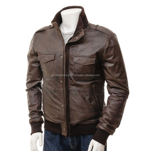 Chaquetas de Cuero para Hombre, Color Marrón, Talla L, Otoño Invierno, Cierre de Cremallera, Color Sólido - Product Image 1