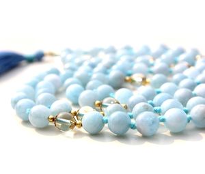Colliers de perles d'artiste indien faits à la main unisexe 108 Mala perles de prière collier spirituel aigue-marine de haute qualité pour les fêtes de cadeaux - Product Image 4