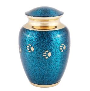 Urnas de cremación para cenizas funerarias, de Metal, latón/aluminio, color azul dorado, bonito recuerdo de Mascota - Product Image 1