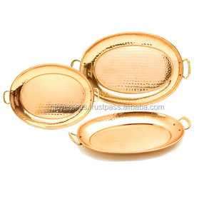 Bandeja de servicio de cobre con decoración martillada - Product Image 1