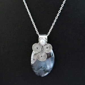 Jolie lunette ovale en forme de poire, opale pissritique blanche, pendentif en argent Sterling 925, bijoux en argent 925, bijoux en argent - Product Image 5