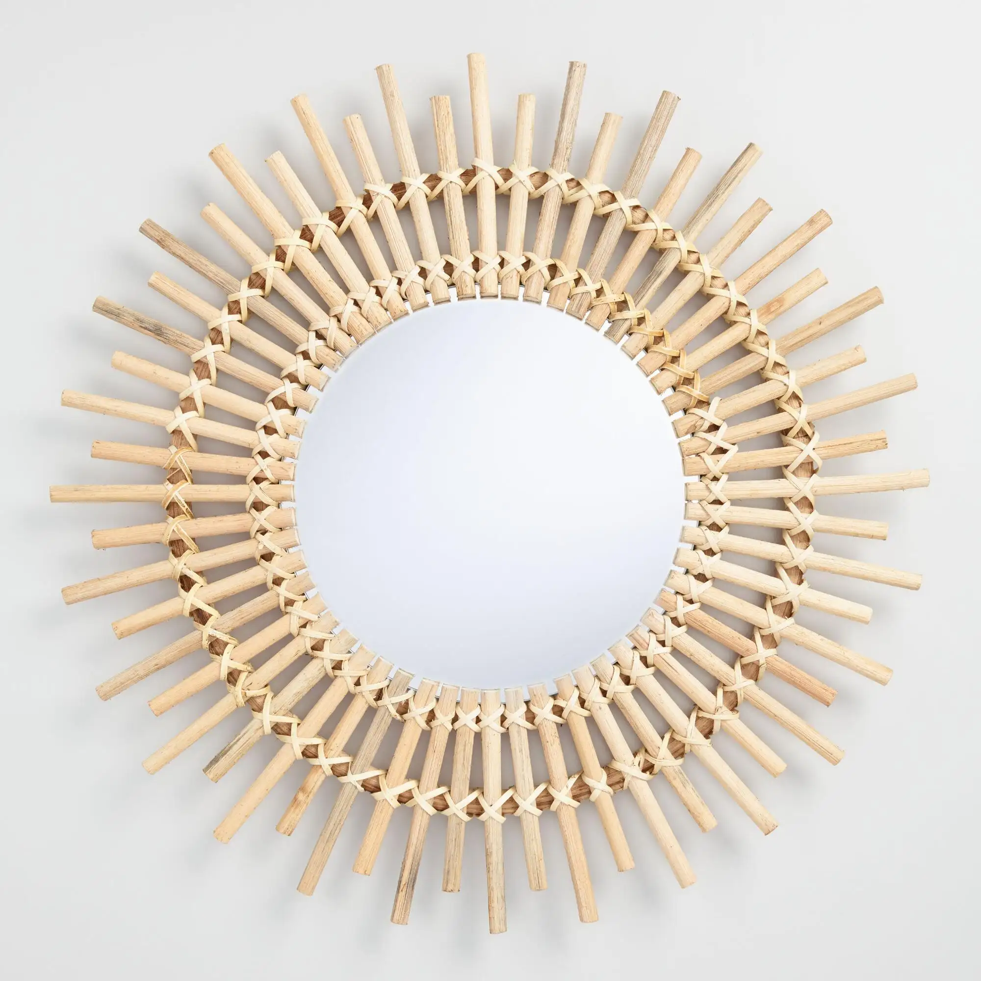 Minimalista decorativo Rattan di bambù vimini all'ingrosso specchio montato a parete rotondo antico per camera da letto soggiorno camera da letto