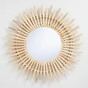 Minimalist Decorative Bamboo Rattan Wicker Wholesale Mirror Mounted Wall Hanging Round Antique For Bedroom Living Room Bedroom