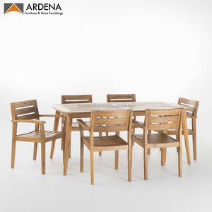 Vente en gros de meubles en bois bon marché Ensemble de table à manger minimaliste en teck avec six chaises Mobilier de jardin extérieur