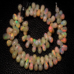 Natural Multi Colorful <b>Fire</b> Ethiopian Opal Smooth Beads Drops Shape - Product Image 1