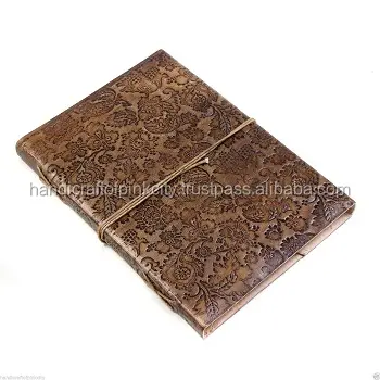 Handcrafted Indian Embossed Leather Journal w/ Wrap Handmade Leather Journal Personal Traveller Diary G78