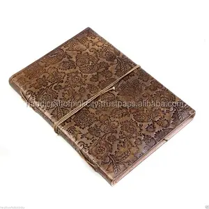 Handcrafted Indian Embossed Leather Journal w/ Wrap Handmade Leather Journal Personal Traveller Diary G78