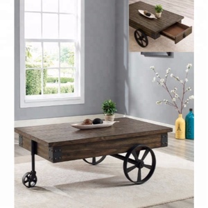 Table vintage en roue de chariot industrielle avec tiroir/Table basse de style vintage - Product Image 1