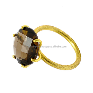 Anillo de cuarzo ahumado de plata 925 al por mayor mejor precio Anillo de ajuste de punta de diseño hecho a mano chapado en oro Anillo de corte brillante redondo - Product Image 3