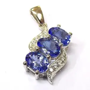 Màu xanh sapphire CZ bạc vòng cổ của phụ nữ rhinestone pha lê treo Mặt dây chuyền vòng cổ 925 Sterling Bạc Mặt dây chuyền