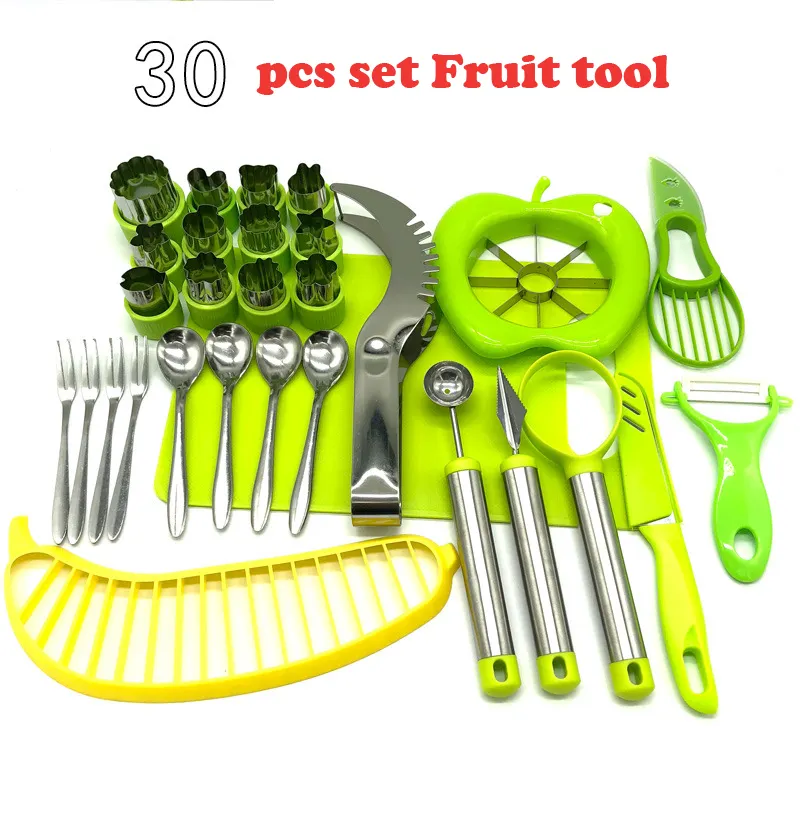 Оптовая продажа с фабрики, 30 шт., набор инструментов для резки фруктов, включает в себя нож для резки фруктов/нож для бананов/нож для арбуза/фруктов
