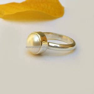 Perla, anillo de piedras preciosas, Plata de Ley 925, Plata de Ley chapada en oro apilable joyería de plata hecha a mano - Product Image 3