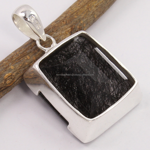 Charms Design unique Pendentif solitaire en argent sterling 925 plaqué or avec pierre précieuse de tourmaline noire unisexe - Product Image 2