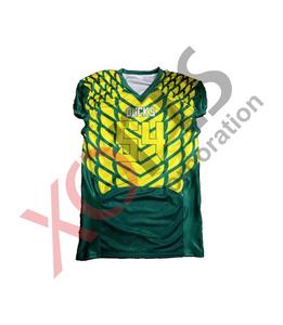 Diseño de patos Camiseta de fútbol americano en forma de V amarilla y verde en tela y costuras de alta calidad - Product Image 1