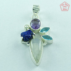Colgante de plata esterlina 925, Colgante de Piedra múltiple, joyería de plata India - Product Image 1