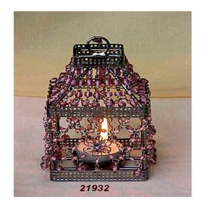 High Quality Brown Metal Iron Beads <b>Tealight</b> Holder Hanging <b>Lantern</b> for Home Decoration - Product Image 2