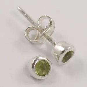 NEW Latest Cute Earrings Natural PERIDOT Round Shaped Gemstones 925 Solid Sterling Silver Stud Earrings For Girls