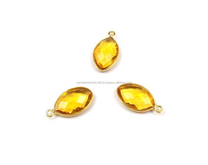 Citrine Quartz Gemstone Marquise Forme Lunette Set 9x15mm Plaqué Or 18k avec Connecteur Simple Bail pour Composant de Fabrication de Collier - Product Image 4