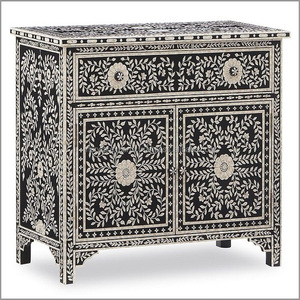 Table d'appoint moderne en bois massif incrusté d'os pour salon, cuisine ou maison avec design floral - Product Image 4