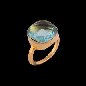 Nouveau design de bague en laiton avec topaze bleue de Londres en plaqué or pour femmes, fiançailles à la mode pour enfants, vente en gros - Product Image 2