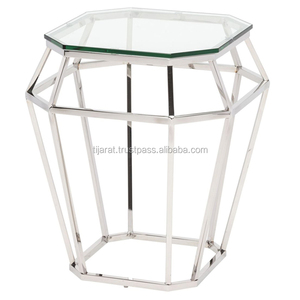 Mesa de muebles de fábrica natural de diseño moderno elegante con acabado en color plateado con base de metal de buena calidad - Product Image 1