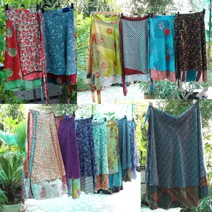 Ropa de playa India 2 capas Sari Silk Wrap faldas