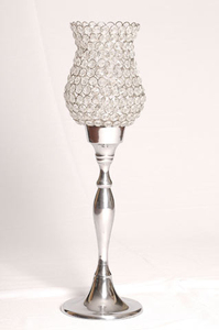 Étincelant perlé cristal métal fêtes de mariage décor ouragans bougeoir centres de table plaqué argent bougeoir - Product Image 5