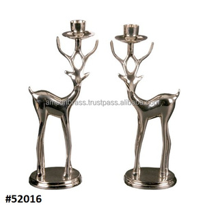 Portavelas de plata brillante de Metal para decoración de Navidad, mesa decorativa, par de renos, portavelas, portavelas, ciervo - Product Image 2