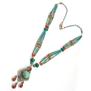 สวย Pear_Round_Beads รูปร่าง Coral_Turquoise 925เงินสเตอร์ลิงสร้อยคอเครื่องประดับเงินพลอยเครื่องประดับเงิน - Product Image 4