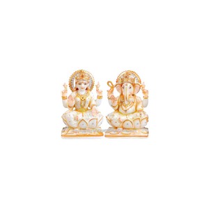Belle statue de Laxmi Ganesha en marbre blanc poli, faite à la main, pour la prière, de haute qualité - Product Image 1